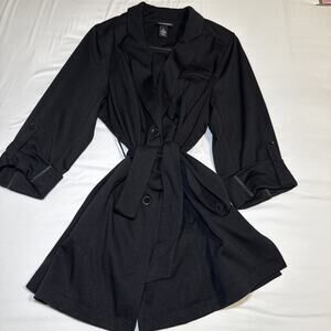 Lane Bryant Sz 22 Jersey Fabric Button Front Belted Jacket Black Zip Pockets EUC